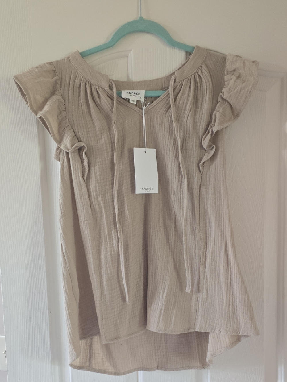 Women's Cream Ruffle Sleeve Peasant Top